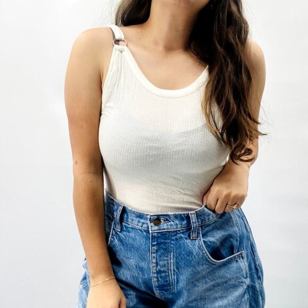 Free Poeple white ribbed ring S bodysuit